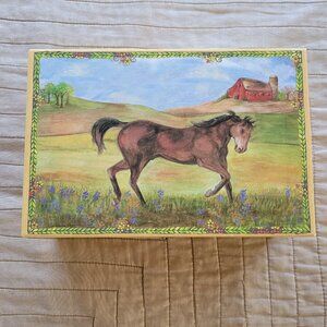 Reeves Enchantments Horse Mirrored Lid Jewelry Box with 4 Lower Drawers